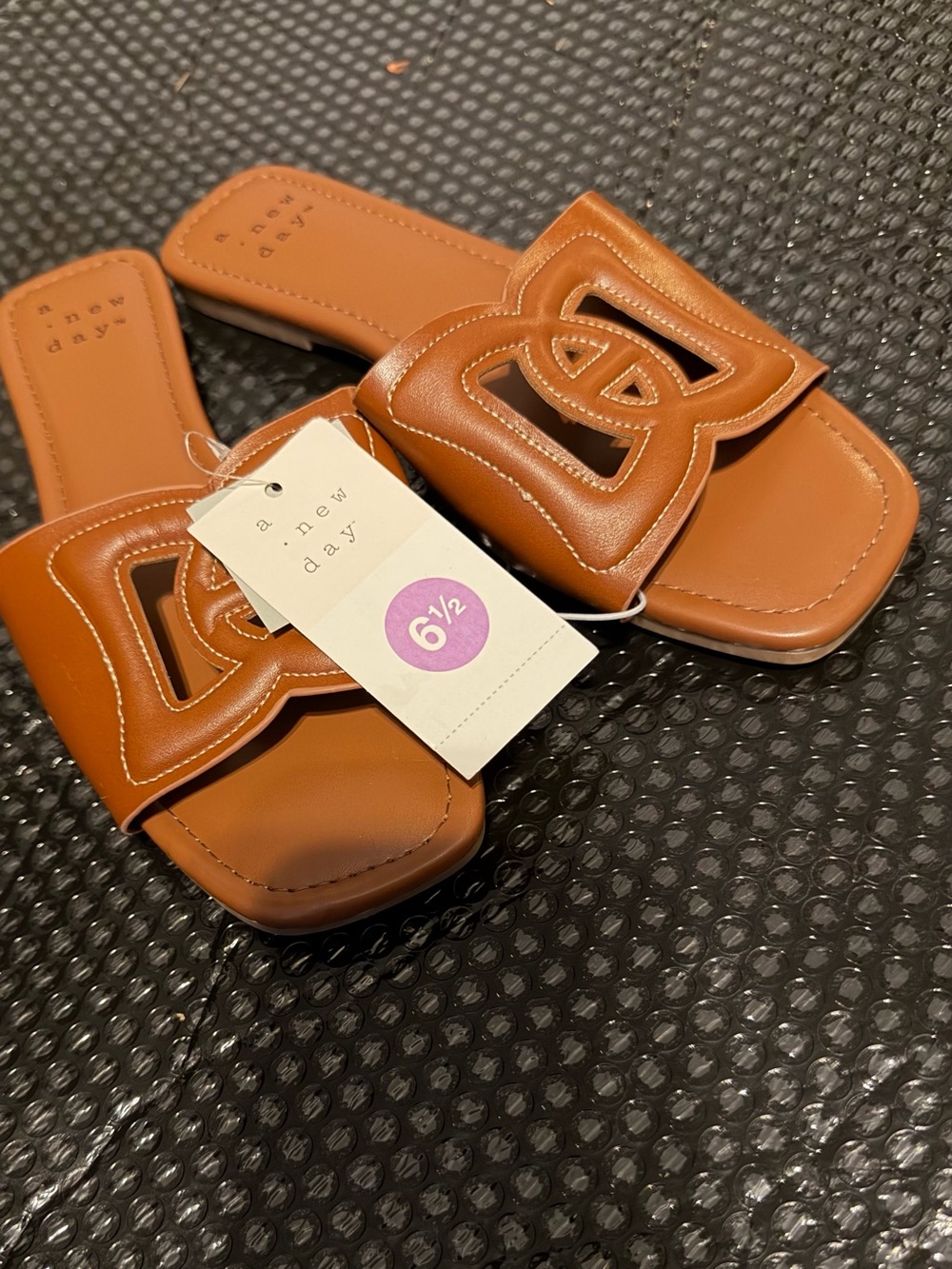 a new day Cognac Cutout Slide Sandals